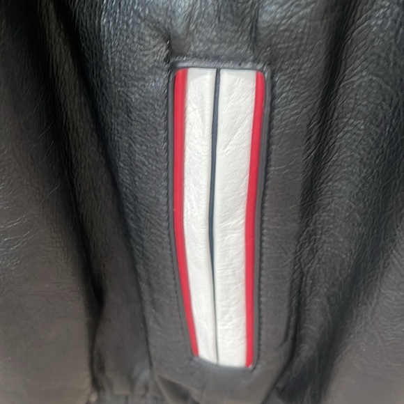 Vintage USA American Flag Black Leather Bomber Jacket Biker Motorcycle size M - Picture 10 of 17